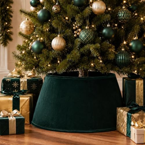 Skylety Dark Green Velvet Christmas Tree Collar 24‘’ Tree Base Cover - Image 4