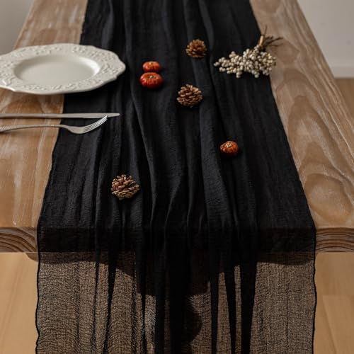 6Pcs Halloween Holiday Black Cheesecloth Table Runner 120 Inch for Decor - Image 2