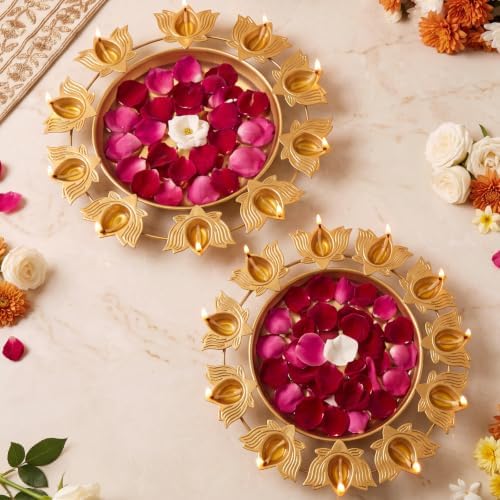 LemonRoad 2 Pack 13 Inch Decorative Urli Bowls for Diwali Diya Lotus Decor by Unknown