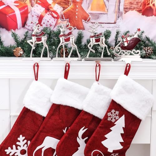 4PCS Reindeer Stocking Holders for Mantle Decor Sleigh Weighted Christmas Stocking Fireplace Holder Heavy Duty Mantle Stocking Hook Holiday Xmas Decor (Reindeer Sleigh, 4) - Image 4