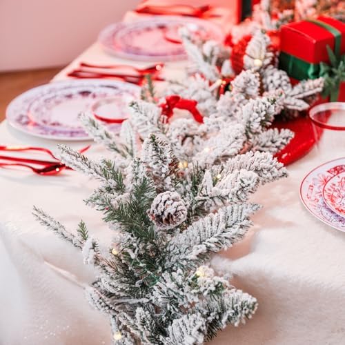 Nervure 9FT Real Touch Christmas Artificial Garland - Norfolk Pine Flocked Garland with 50 Warm White LED Lights for Home Fireplace Indoor Holiday Xmas Decor - Image 2