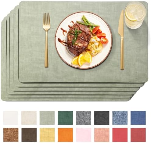 Maxpearl Faux Leather Placemats Set of 6, Easy to Clean, Light Green by Maxpearl