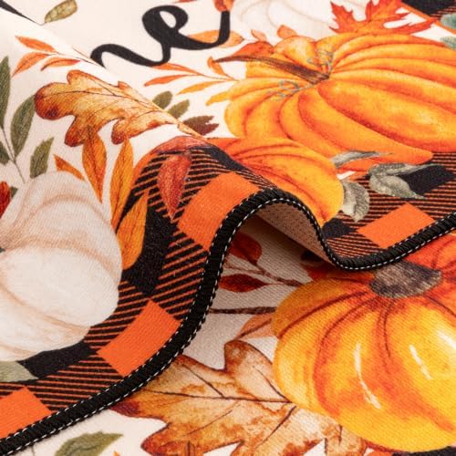 SHACOS Welcome Fall Orange and White Pumpkin Door Mat 32x48 Buffalo Plaid - Image 5