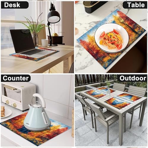 Fall Maple Leaves Placemats Set of 6, 12x18 Inch Atumun Mountain Table Place Mat Seasonal Leaf Washable Non-Slip Heat Resistant Fabric Placement Mats for Party Dining Kitchen Indoor Outdoor Decor - Image 5
