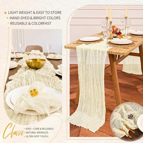 18 Pack Cheesecloth Table Runner 10FT Beige Table Runner Boho Gauze Cheese Cloth Table Runners Long Rustic Sheer Table Decorations for Wedding Party Baby Bridal Shower Birthday Holiday Home - Image 5
