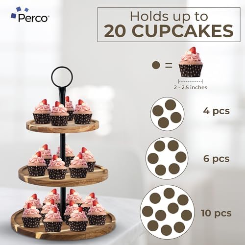 Perco Cupcake Stand, 3 Tier Wooden Tiered Display Stand for 20 Cupcakes – Wood Dessert Table Display Set, Tiered Serving Tray for Weddings, Birthdays, Baby Showers & Events - Image 4