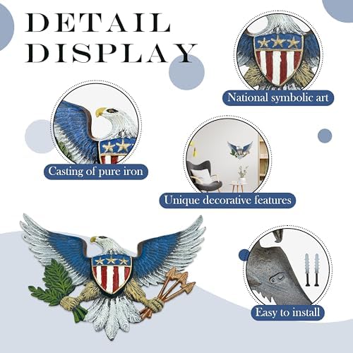 Linton Arts Eagle Decor Outdoor Wall Art – Cast Iron American Statue with Shield – Patriotic Metal Wall Hanging for Indoor & Outdoor – Eagle outdoor decor, Garage【eagles wall decor】 - Image 3