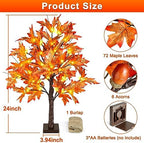 2 Pack 24 Inch Fall Lighted Maple Tree with 72 LEDs, 144 Leaves, 12 Acorns, Timer Battery Operated, 2Ft Thanksgiving Decorations Table Lights Tree for Autumn Wedding Party Gift Indoor Harvest Home - Image 3