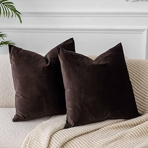 JUSPURBET 28x28 Euro Velvet Throw Pillow Covers Set of 2,Coffee by JUSPURBETHOME