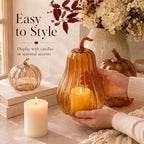 Yungyan Set of 3 Glass Pumpkin Fall Decor Table Centerpiece, Brown Tones - Image 4