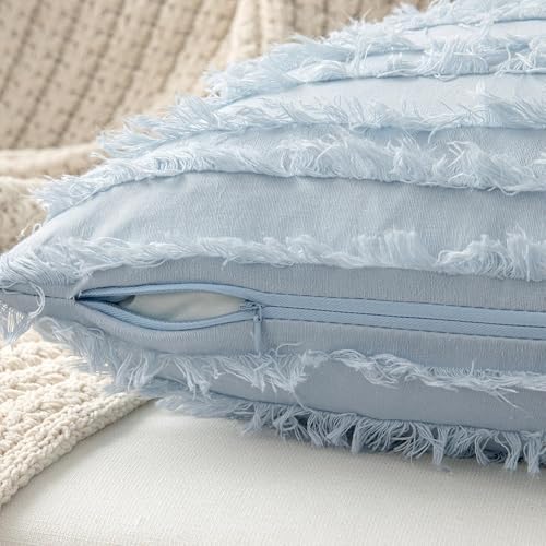 MIULEE Boho Linen Striped Throw Pillow Covers 20x20, Light Blue - Image 6