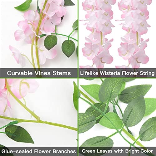 U'Artlines 10Pcs 7.2 Ft/Piece Artificial Wisteria Garland Pink - Image 6