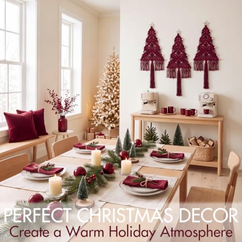 HunnmingRe 3 Pcs Large Macrame Christmas Tree Decor, Burgundy Red - Image 4