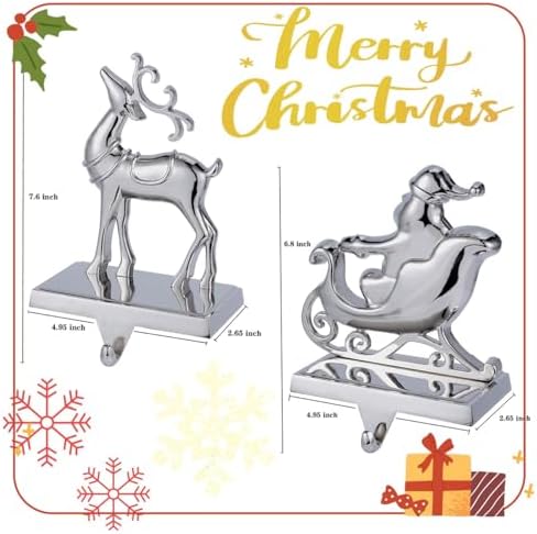 Set of 4 Christmas Stocking Holder for Mantel Reindeer and Sleigh Christmas Stocking Hangers for Fireplace Metal Mantel Hooks Hanger for Christmas (Stocking Holder Set of 4) - Image 2