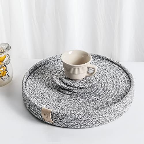 9-Piece Cotton Rope Placemats, Coasters & Holder, Heather Gray by ArtPineconeHome
