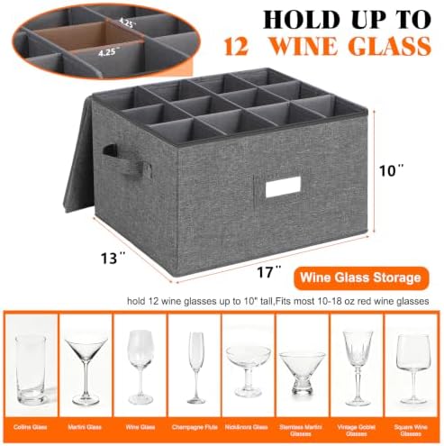 Stemware Storage Containers 2 pack, Wine Glass Storage Box with Dividers - Image 2