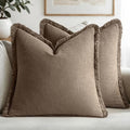 MIULEE Linen Fringe Decorative Fall Euro Pillow Covers Cocoa Brown 24x24 by MIULEE
