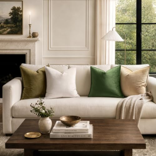 MIULEE Decorative Olive Green Velvet Euro Sham Throw Pillow Covers 24x24 in - Image 4