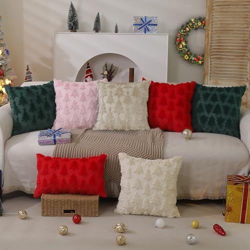 DFXSZ Christmas Tree Pillow Covers 20x20 Set of 2 Christmas Decor BeigeStar - Image 6