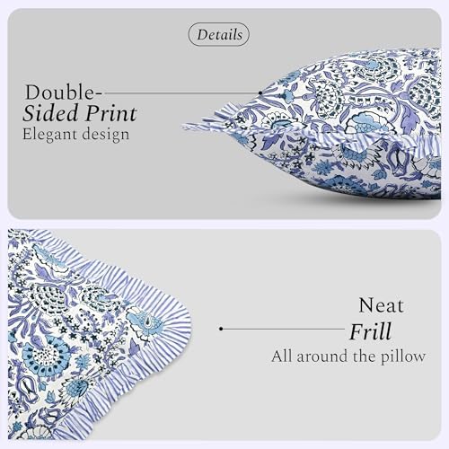 CPC Indigo Blue Ruffle Throw Pillow Covers for Couch, 18x18 Inch Cotton Stripe Ruffle Couch Pillows for Living Room, Hidden 14 Inch Zipper Boho Pillow Case or Cute Outdoor Pillows - Image 2