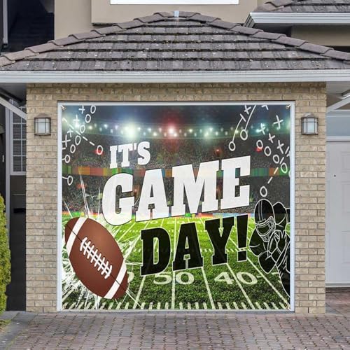Football Themed Garage Door Cover Banner Decorations, Football Field Outdoor Single Car Garage Door Murals Buddy Decorations 8 X 7 Ft by DYNH