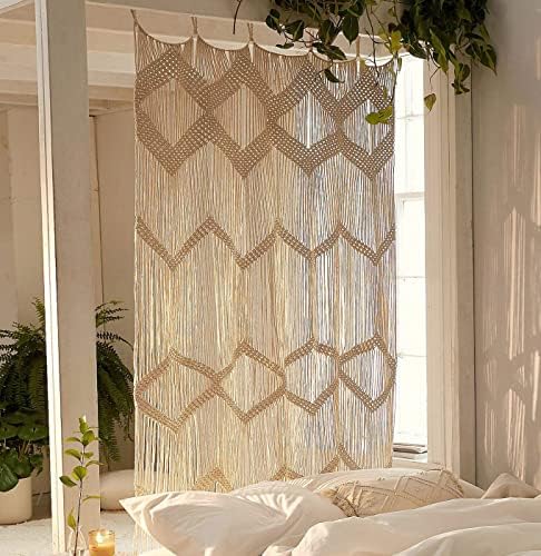 Flber Macrame Curtain Window Macrame Room Divider Doorway Curtain Boho Macrame Wall Hanging Living Room Bedroom Decor 42" W x 75" H by FLBER