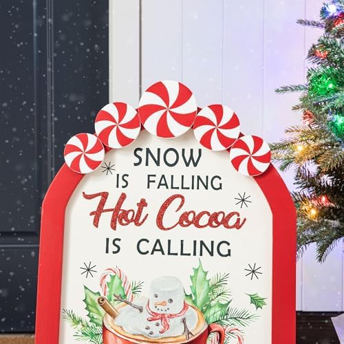Glitzhome 24”H Christmas Wood Easel Porch Decor, Decorative A-Frame Freestanding Porch Sign Peppermint Warm Hot Cocoa Slide in Welcome Sign Farmhouse Hanging Decoration - Image 5