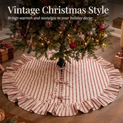 Thenshop 48 Inch Christmas Tree Skirt, Ruffle Quilted Stripe Tree Skirt - Image 4