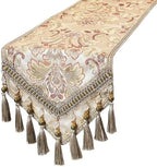 kilofly Elegant Floral Brocade Jacquard Table Runner Tassels (60 x 12 inches) by kilofly