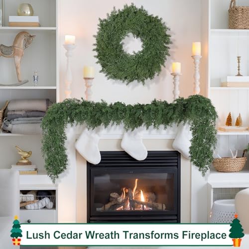 26" Real Touch Christmas Cedar Wreath, Realistic Pine Wreath - Image 5