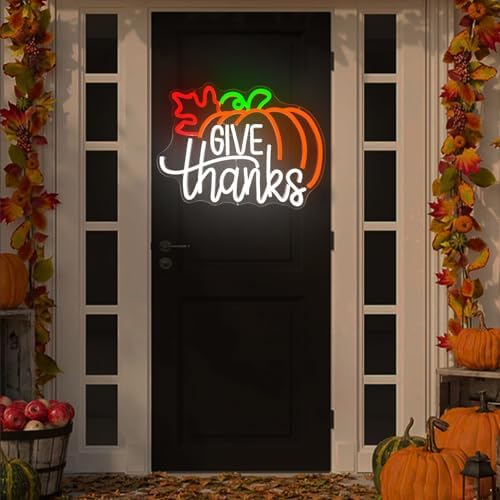 Thanksgiving Neon Sign Give Thanks Neon Signs Give Thanks Pumpkin Decorations Thanksgiving Day Neon Sign for Wall Decor Neon Light Up Sign for Door Wall Art Window Home Party - Image 2