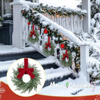 4 Pcs Small Christmas Norfolk Wreaths Evergreen 12.6 Inch Christmas Kitchen Cabinet Mini Wreaths Real Touch with Bow and Burgundy Ribbon for Xmas Front Door Window Home Table Pillar Decor - Image 4