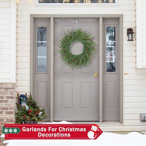 26 Inch Christmas Wreaths for Front Door with Red Berry Real Touch Large Artificial Xmas Winter Pine Cedar Wreaths for Windows Outdoor Christmas Home Yard Farmhouse Wall Front Door Porch Hanging Decor - Image 6