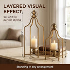 12.5" & 16.5" Timeless Cozy Decorative Lanterns Set of 2, Handcrafted Metal Iron Candle Holders, Farmhouse Elegance Fireplace Mantel Table Festive Gatherings Decor (Antique Gold) - Image 6
