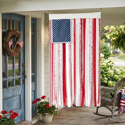 Lighted Rag American Flag Banner 4 x 2.3 Ft, Rag American Flag Banner for Home Party Supplies, Patriotic Wall Hanging for Memorial Day, Independence Day Party, Farmhouse Home Decor (Style2) - Image 3