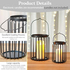 Farmhouse Lantern Decor Set of 2 - 9.5" & 14.2" Metal Candle Holders, Rustic Modern Vintage Style for Indoor Outdoor, Porch Patio Fireplace Mantle Wedding Decor (Black) - Image 3