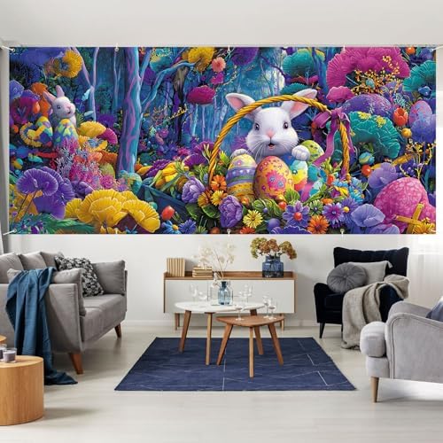 7 * 16FT Summer Garage Door Cover Decorations Sunset Palm Trees Garage Door Banner for Outdoor Indoor Summer Party Photography Backdrop (easter bunny, 7 * 16 ft) - Image 6