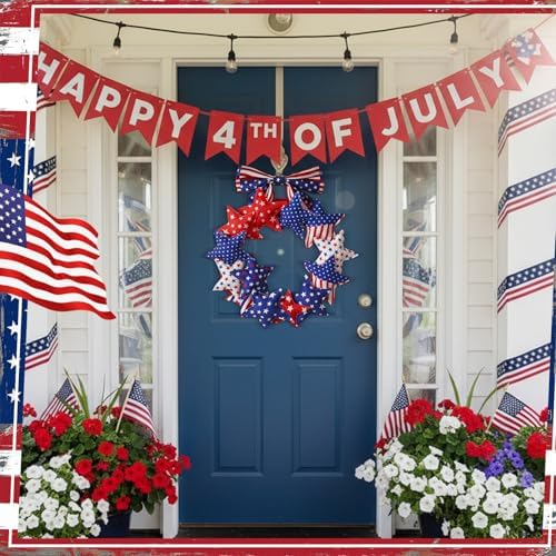 Suncalla 4th of July Door Wreath Patriotic Wreath 11.8 Inch Red White Blue Decoration Star 250th Anniversary Front Door Decoration with Bow for American Independence Day Decor - Image 5