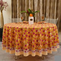Ridhi Block Print Round Tablecloth Bubblegum Pink 132 Inch 100% Cotton by Ridhi