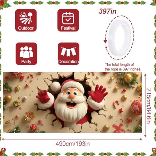 Santa Breaking Out Garage Door Banner 16x7 Ft - Interactive Frame Design for Double Car Garage Outdoor Indoor Holiday Decor - Image 4