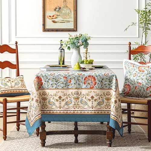 Designer French Linen Blend Table Cloth Rectangle Tables,Italian Vintage Floral Pattern Tablecloth,Colorful Table Cover for Dining Room,Tea Party, Outdoor, Spring Holiday, 60x120 - Image 4
