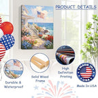 Patriotic Coastal Canvas Wall Art 4th of July American Flag Seaside Cottage Oil Painting USA Flag Ocean Floral Pathway Wall Decor Independence Day Beach House Home Decor 24x36in - Image 4