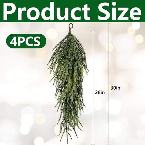 4 Pcs Extra Length Artificial Christmas Teardrop Swag, 30" Faux Pine Needles Teardrop Door Swag, Christmas Norfolk Greenery Teardrop Wreath for Xmas Door Table Mantle Fireplace Indoor Outdoor Decor - Image 2