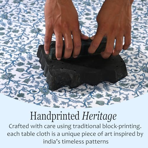 CPC Ocean Vine Tablecloth 100% Cotton 70x118 Inch Indian Block Print Rectangle Table Cover, Table Cloth for Gifting in Weddings, Halloween, Fall, Christmas, Thanksgiving - Image 5