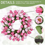 24 Inch Tulip Summer Wreath for Front Door Spring Silk Wreath with Green Leaves Artificial Tulip Flower Wreaths for All Seasons Farmhouse Porch Wall Living Room Home Widding Decor - Image 3
