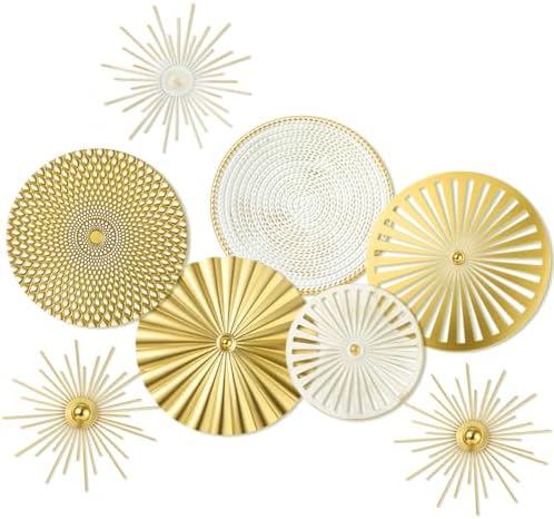 Lingvee White Gold 8 Pcs Wall Decor Round Modern Metal Plate Art by Lingvee