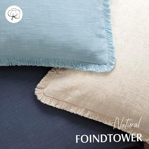 Foindtower Decorative Linen Fringe Throw Pillow Covers 26×26 Light Blue - Image 4