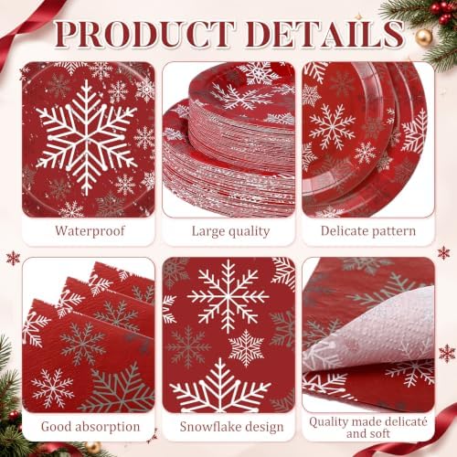 Pickmesh 250 Pcs Christmas Snowflake Dinnerware Set Disposable Tableware - Image 3