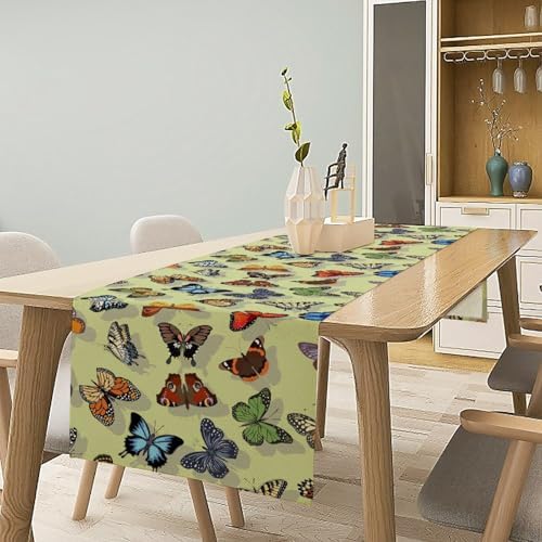 Natural Fresh Butterfly Table Runner Cute Colorful Butterflies with Shadows Printed Pattern for Dining Room, Kitchen, Living Room, Outdoor,Holiday and Party Table Decor 13x120in - Image 2
