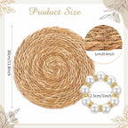 50 Set 12 Inch Round Woven Placemats with Pearl & Rhinestone Napkin Rings - Image 2